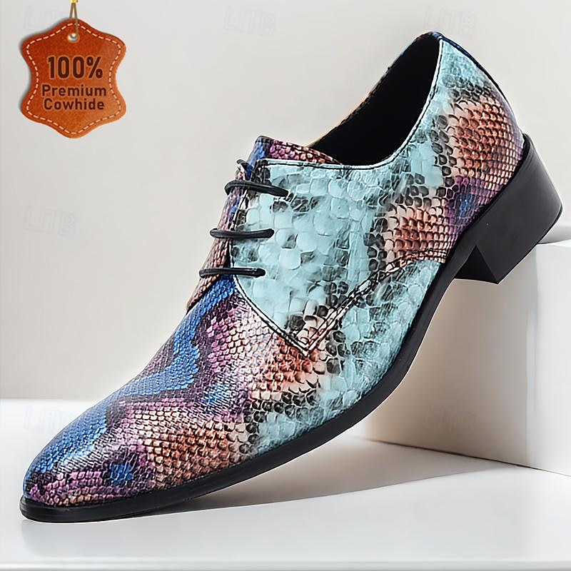 Men's Dress Shoes Dress Shoes Snakeskin Shoes Leather Italian Full-Grain Cowhide Comfortable Slip Resistant Lace-up Blue