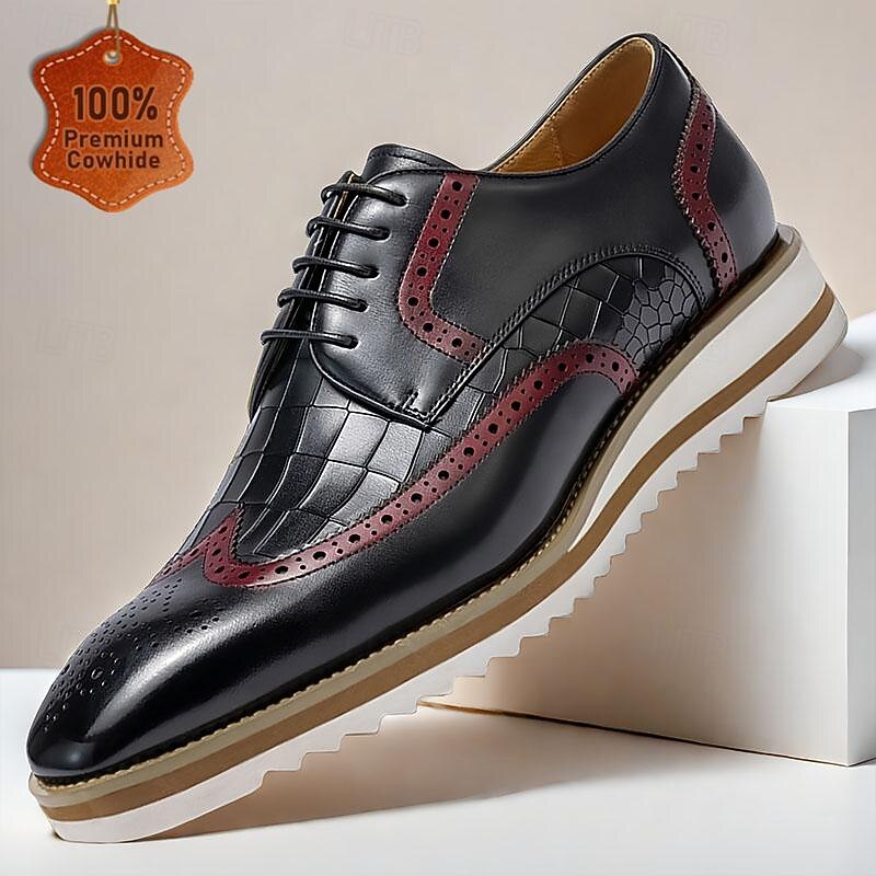 Men's Dress Sneakers Leather Italian Full-Grain Cowhide Slip Resistant Lace-up Black