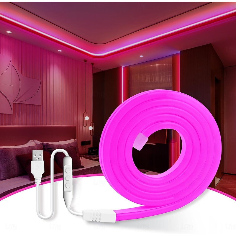 5V USB Waterproof Neon Strip Light 2M 6.5ft Battery Box Power Supply Neon Rope Light 240LED Waterproof IP65 Neon Light LED Light Strip Suitable for Bedrooms TV Backlight Cabinets3