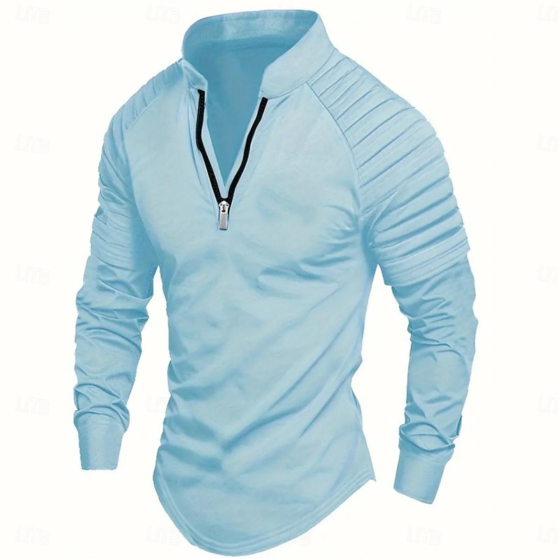 Men's T Shirt Tee Top Long Sleeve Quarter Zip Summer Solid Color Fashion Designer Basic Zipper Outdoor Vacation Work Navy Black White Top Tee for Men