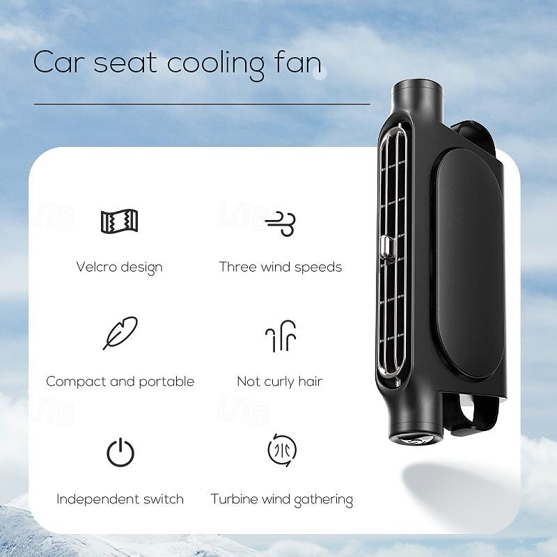Turbo High Wind Car Seat Cooling Fan - USB Plug, Back Pillow Design for Efficient Cooling3