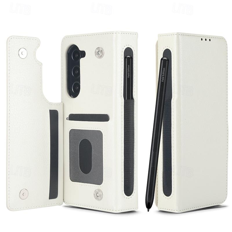 Phone Case For Samsung Galaxy Z Fold 7 Z Fold 6 Z Fold 5 Z Fold 4 Z Fold 3 Back Cover with Stand Holder with Pen Slot Holder Card Slot Retro PC PU Leather3