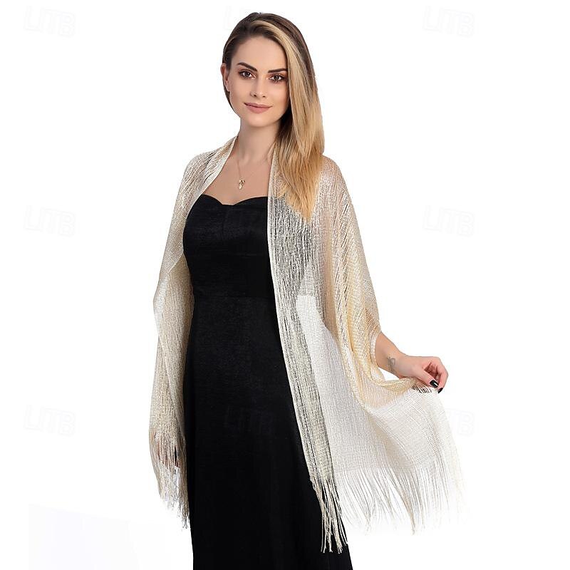 Wedding Guest 's Wraps Glitters Sparkle & Shine Sleeveless Polyester Wedding Wraps With Tassel For Wedding Fall4