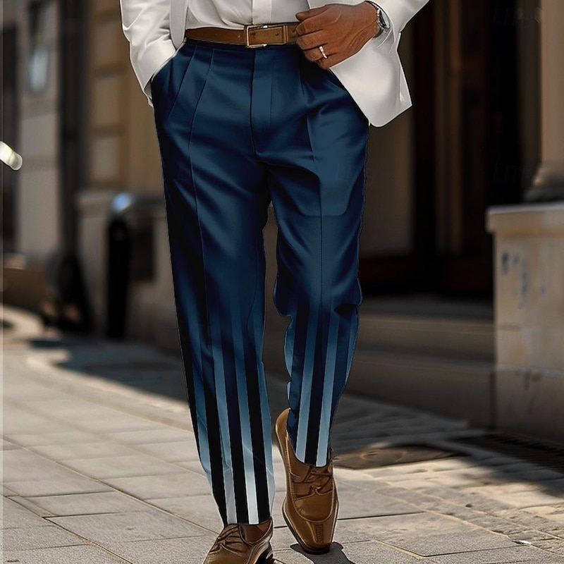 Men's Ombre Dress Pants Mid Waist Business Casual Wedding Dailywear Pocket Straight Leg Trousers Summer Spring Fall 3D Print Black Blue4