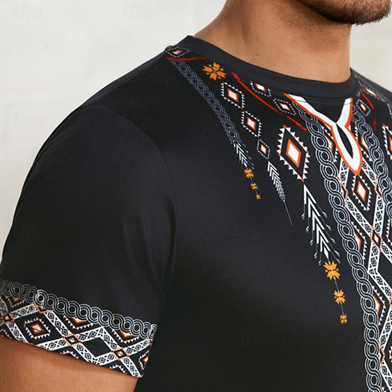 Men's Tribal Bandana Print T Shirt T shirt 3D Print Crew Neck Shirt Vacation Ethnic Athleisure Casual Hiking Black Summer Spring Clothing Apparel S M L XL XXL XXXL3