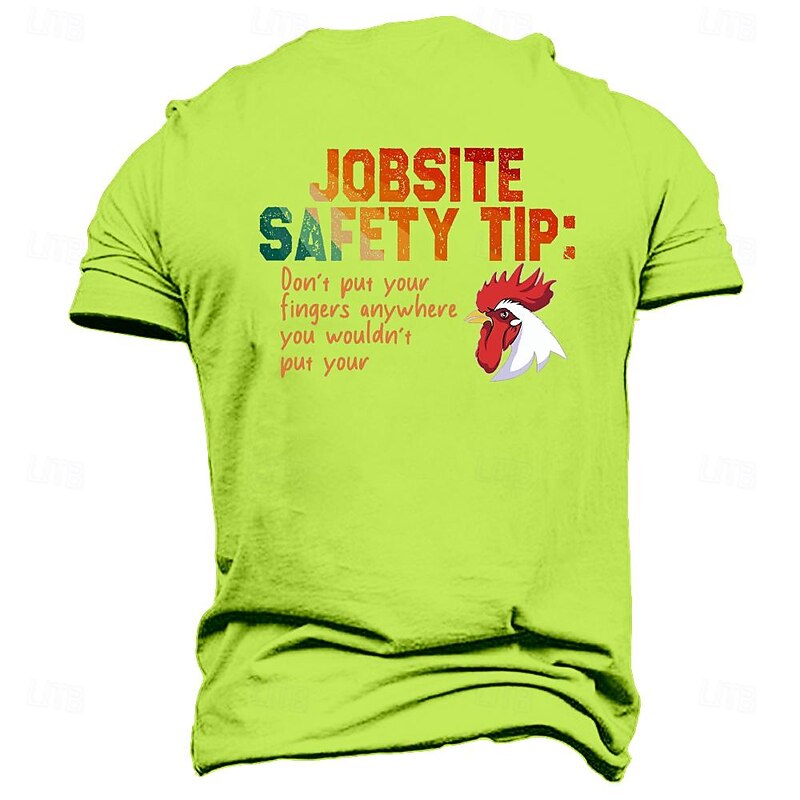 Men's Short Sleeve T-Shirt Funny Jobsite Safety Tip Rooster Gag Work Humor Tee