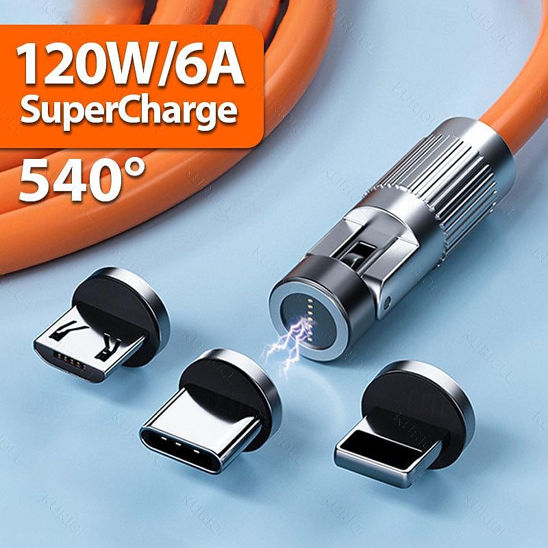 Passenger Cable Rotating Magnetic Cable 540 Degrees Fast Charging Silicone TYPEC Triple Hand Travel Magnetic Cable Charging Cable4