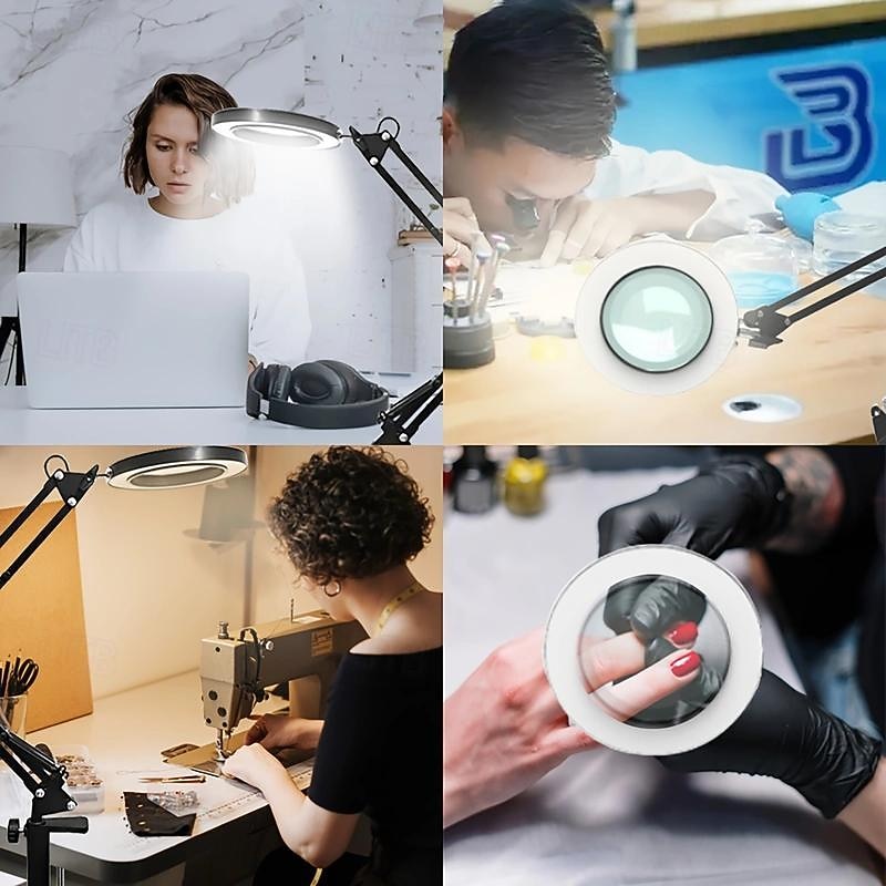 10X Magnifying Glass with Light Hands Free, 2-in-1 Stepless Dimmable LED Magnifying Desk Lamp with Stand, Craft Light Lamp with 3 Color Modes for Close Work Reading Repair Crafts2