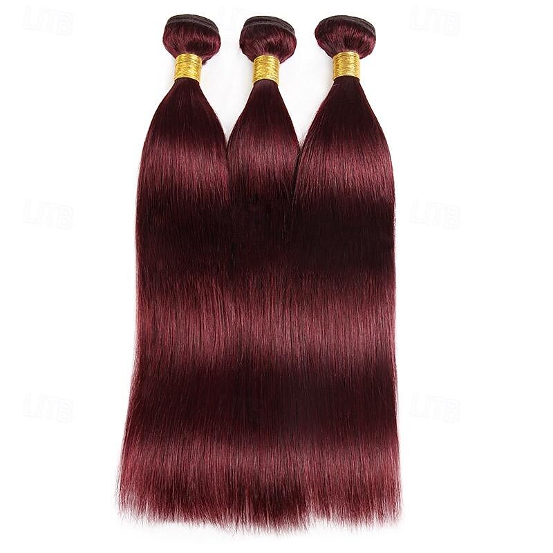 Wine Red #99J Remy Human Hair Weave 12-30 inch Long Silky Straight Unprocessed Virgin Brazilian Hair Weft Extensions for Women 3PCS2
