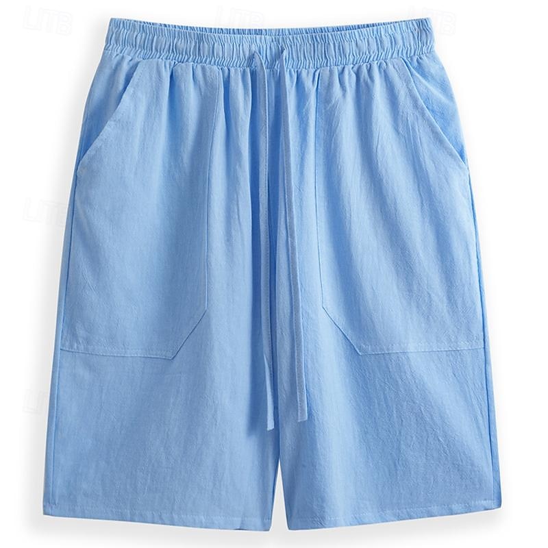 Men's Linen Shorts Summer Shorts Drawstring Elastic Waist Front Pocket Plain Comfort Soft Knee Length Casual Daily Fashion Classic Style Black White3