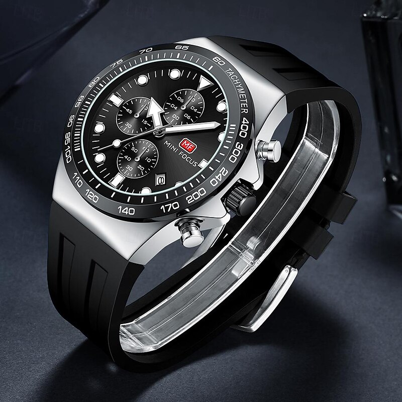 MINI FOCUS Men Quartz Watch Fashion Casual Wristwatch Luminous Calendar Waterproof Decoration Silicone Gel Watch2