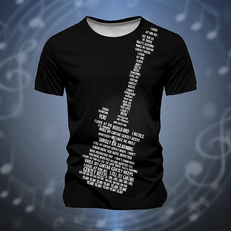 Music Festival Men's Musical Instrument T Shirt Short Sleeve T shirt 3D Print Crew Neck Shirt Fashion Exaggerated Designer Party Street Sports Outdoor Black Summer Spring Clothing Apparel S M L XL