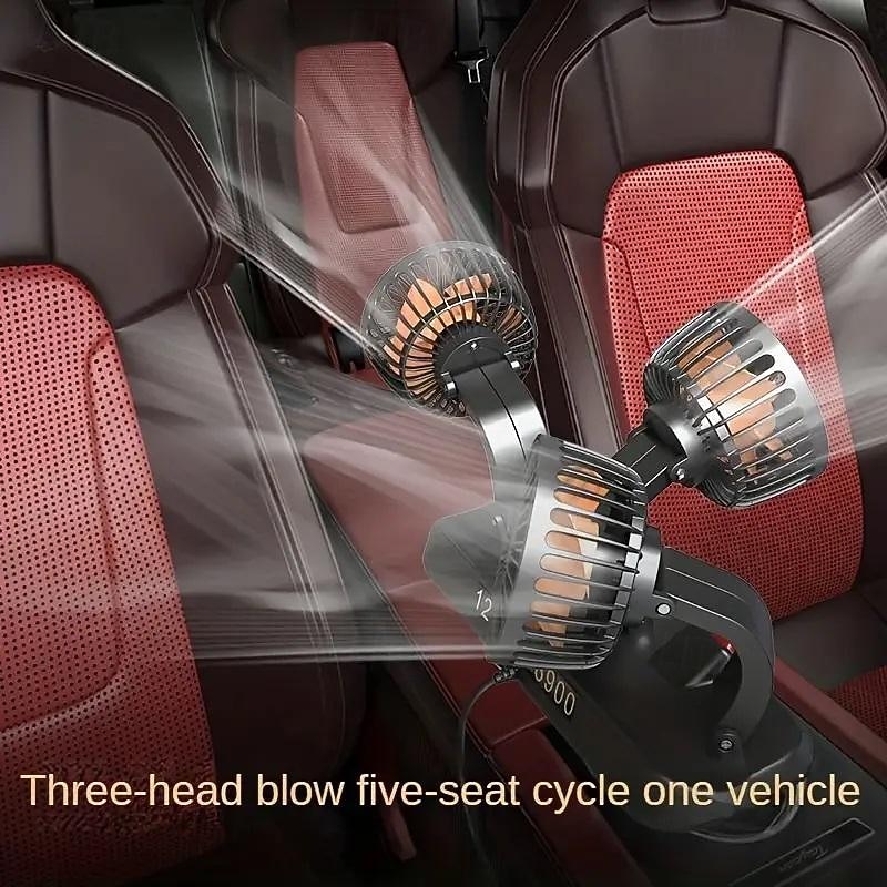 Triple-Head 12V/24V USB Car Fan - Powerful Cooling and Air Circulation for Vehicle Comfort on Long Drives4