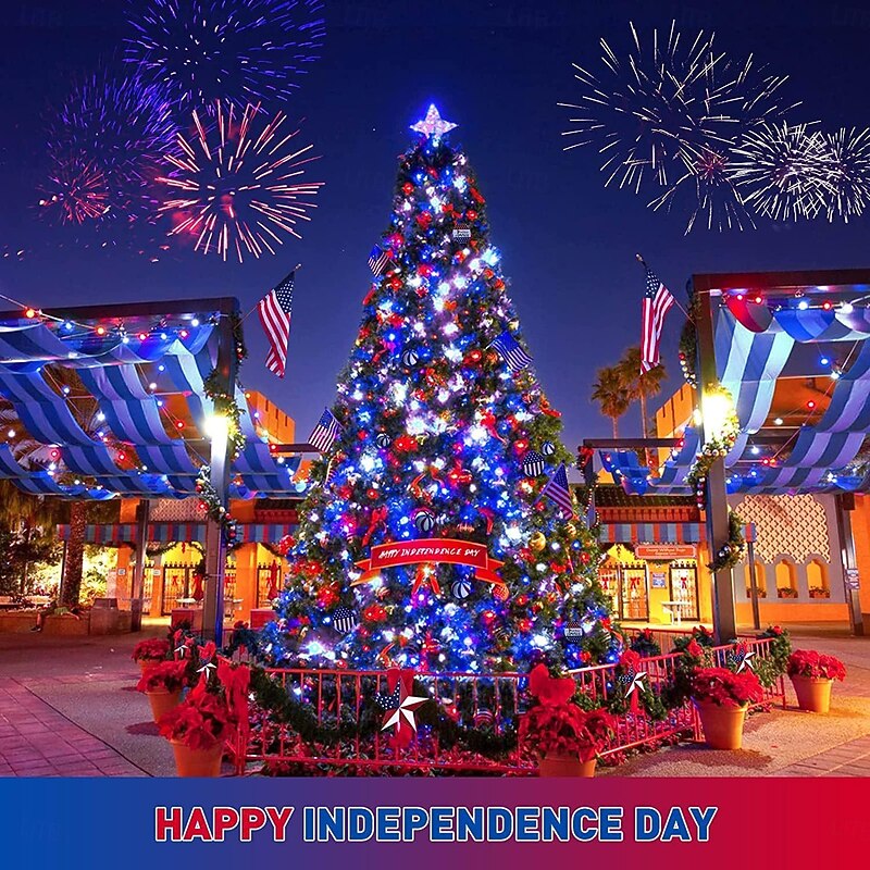 1pc Outdoor Solar String Lights, 22FT~98FT Red White Blue Christmas Holiday Garden Waterproof Decor Lights Independence Day Fourth of July Halloween Lights 50/100/200/300LEDs2