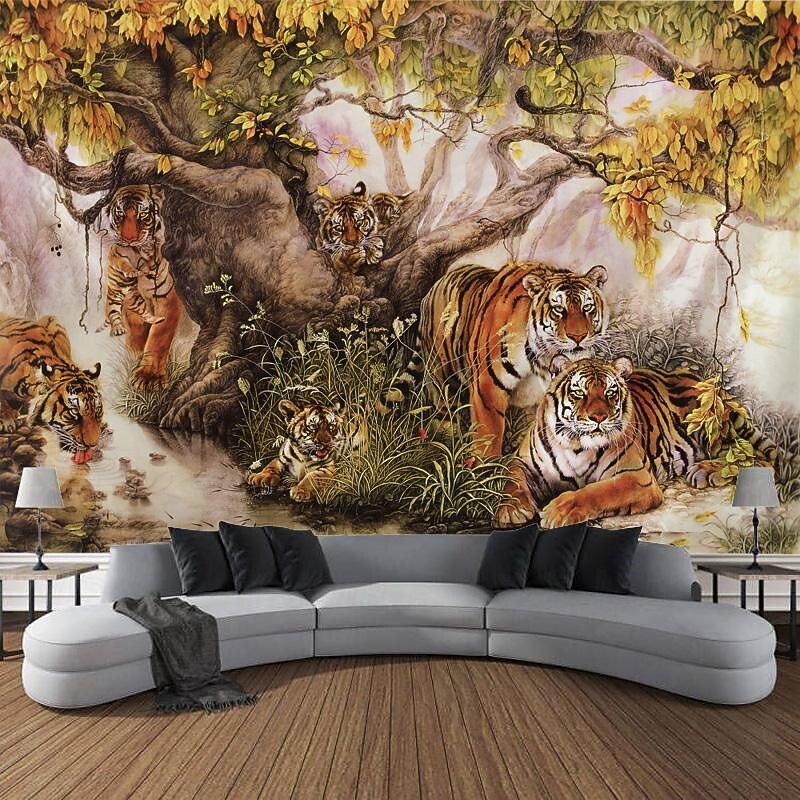 Forest Tiger Landscape Hanging Tapestry Wall Art Large Tapestry Mural Decor Photograph Backdrop Blanket Curtain Home Bedroom Living Room Decoration2