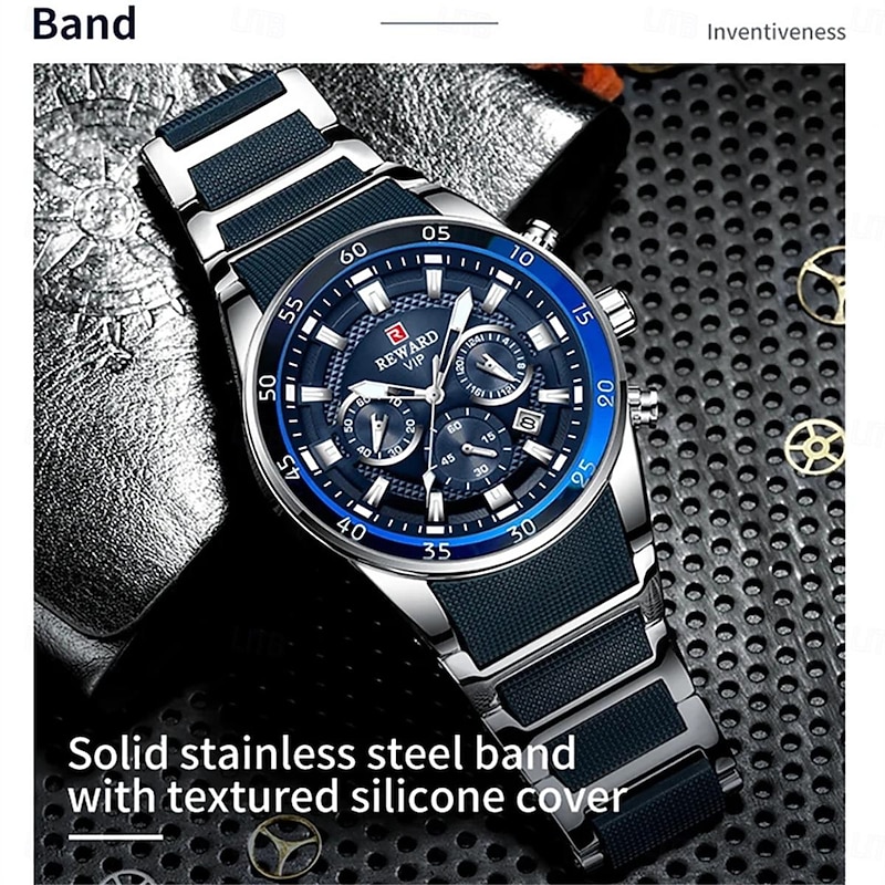 REWARD Men Quartz Watch Outdoor Sports Fashion Casual Luminous Calendar Chronograph Waterproof Steel Silicone Gel Watch4