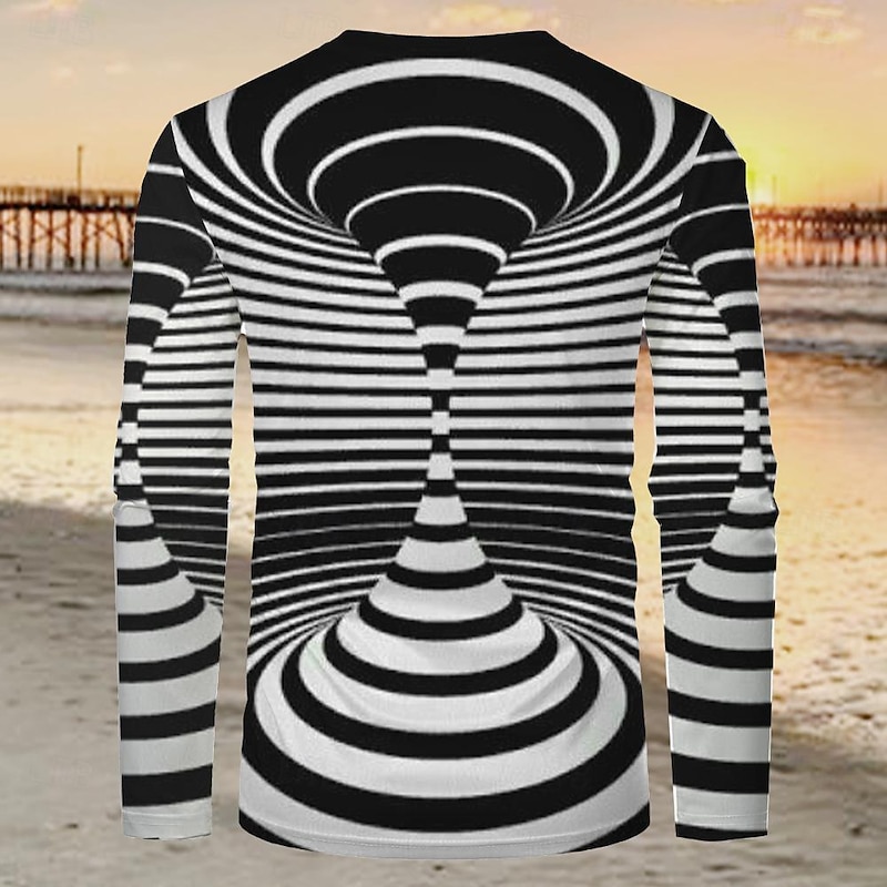 Men's Geometric Spiral Stripe T Shirt Long Sleeve T shirt 3D Print Crew Neck Shirt Fashion Exaggerated Designer Party Street Going out Black And White Summer Spring Clothing Apparel S M L XL XXL XXXL2