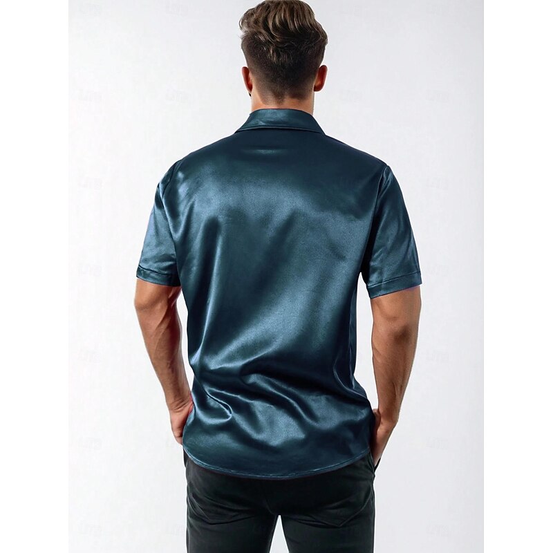 Men's Shirt Silk Like Satin Shirt Summer Shirt Beach Wear Casual Shirt Plain Vacation Daily White Blue Green Short Sleeve Lapel Summer Clothing Apparel2