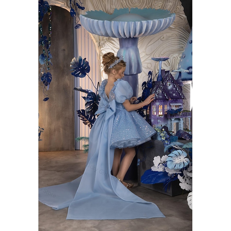 Kids Girls' Party Dress Solid Color Half Sleeve Performance Mesh Princess Sweet Mesh Mid-Calf Sheath Dress Tulle Dress Summer Spring Fall 2-12 Years Pink Sky Blue3