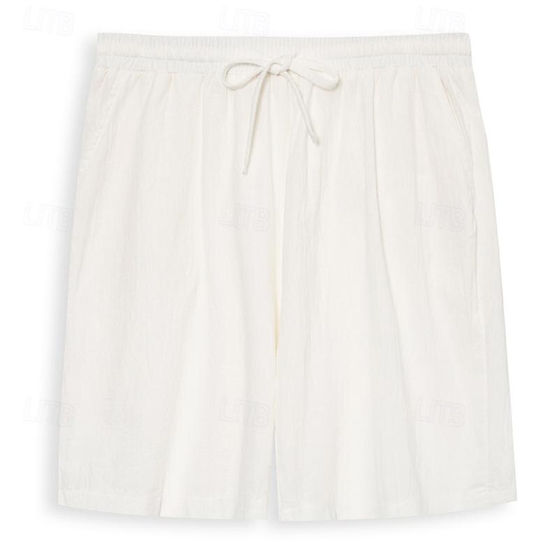 Men's Shorts Summer Shorts Beach Shorts Pocket Drawstring Elastic Waist Plain Comfort Soft Knee Length Yoga Beach Fashion Hawaiian White Sky Blue Inelastic2