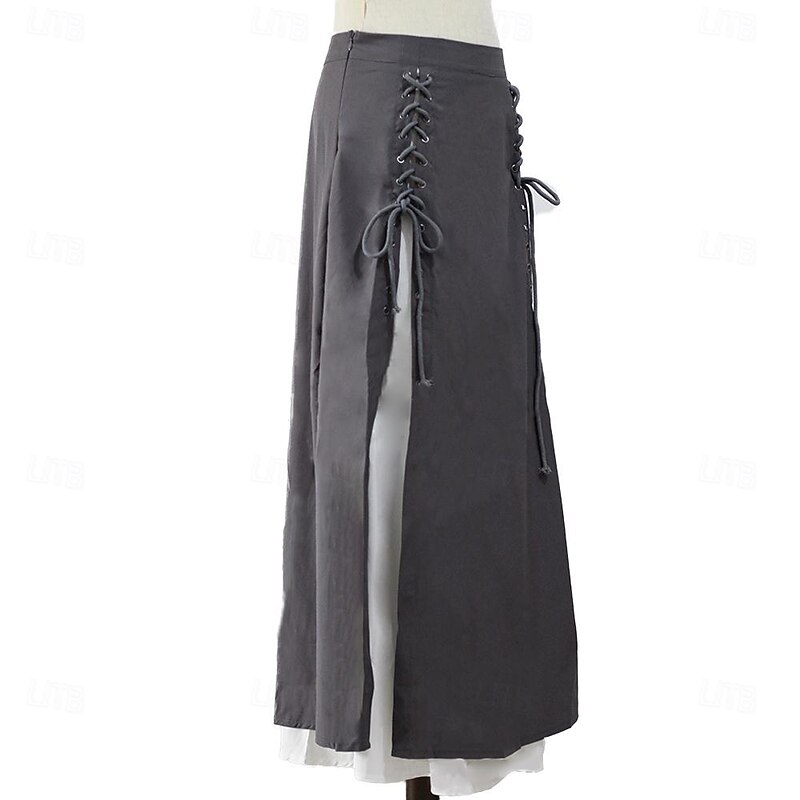 Retro Vintage Punk & Gothic Medieval Skirt Cosplay Costume Maxi Skirt Goth Girl Fancy Dress Women's Celtic Fantasy Steampunk Halloween Carnival Masquerade Carnival Casual Daily Adults' Skirt3