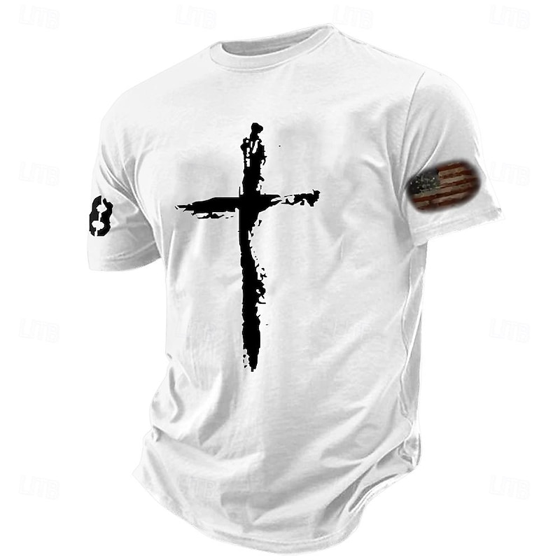 Men's Graphic Prints Cross Faith T Shirt Graphic Tee 100% Cotton Short Sleeves Graphic Shirt Black White Navy Blue Comfortable Tee Vacation Street Fashion Designer Clothing