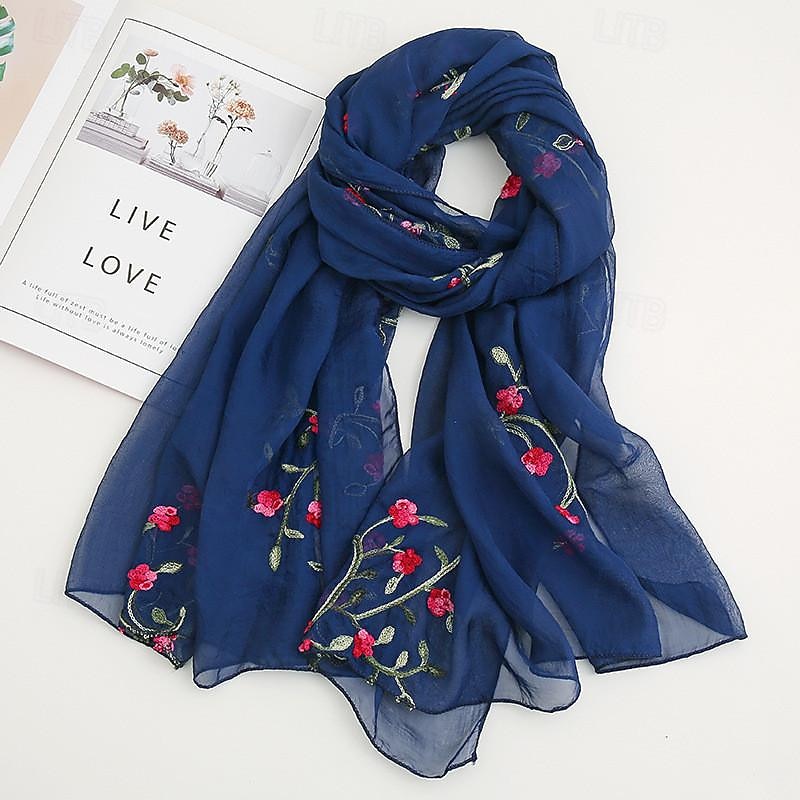 Women's Scarf Cherry Blossom Print Lightweight Soft Pink Floral Breathable Casual Office Evening One Size Fits All Spring Autumn Accessories4