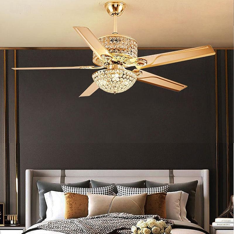 LED Ceiling Fan Light Crystal Gold Luxury Light 3-Color-Light Acrylic Modern Nordic Style Bedroom Dining Room 110-240V2