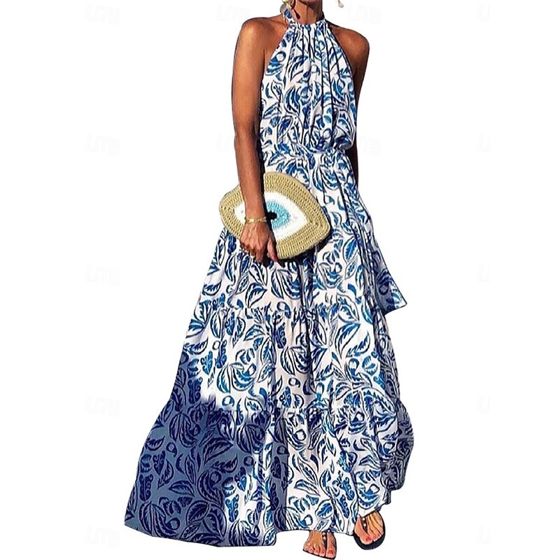 Women's Casual Dress Swing Dress Floral Print Halter Neck Long Dress Maxi Dress Stylish Casual Daily Date Sleeveless Summer2