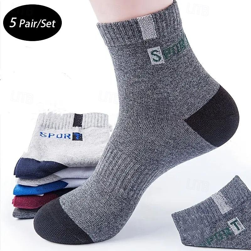 Men's 5 Pairs Multi Packs Socks Running Socks Casual Socks Rainbow Color Color Block Letter Sports & Outdoor Daily Vacation Basic Medium Spring Fall Fashion Casual