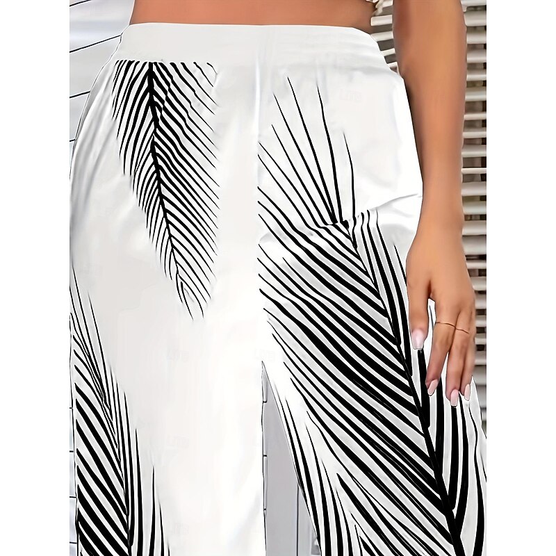 Women's Wide Leg Pants Trousers Casual Daily Long Leaf Wide Leg Print Breathability Comfortable Inelastic Going out Weekend Black White Khaki Spring & Summer Regular Fit3