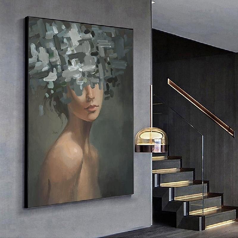 Large Abstract Lady Painting hand painted Woman Face Artwork oil painting nude girl painting  Wall Art Faceless Portrait Painting Figurative Canvas Art Framed Woman Wall Decor3
