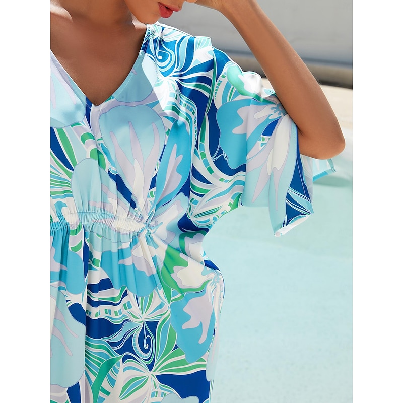 Satin Floral V Neck Print Midi Dress2