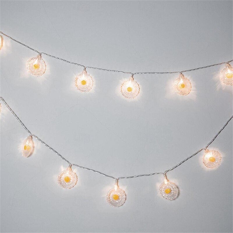Led Daisy String Light Mini Fairy Garland Light String Battery Operated, Night Light White Light Warm Luster Light String Room Garden Courtyard Balcony Decoration Hanging Light 1.5M 10LED/3M 20LED4