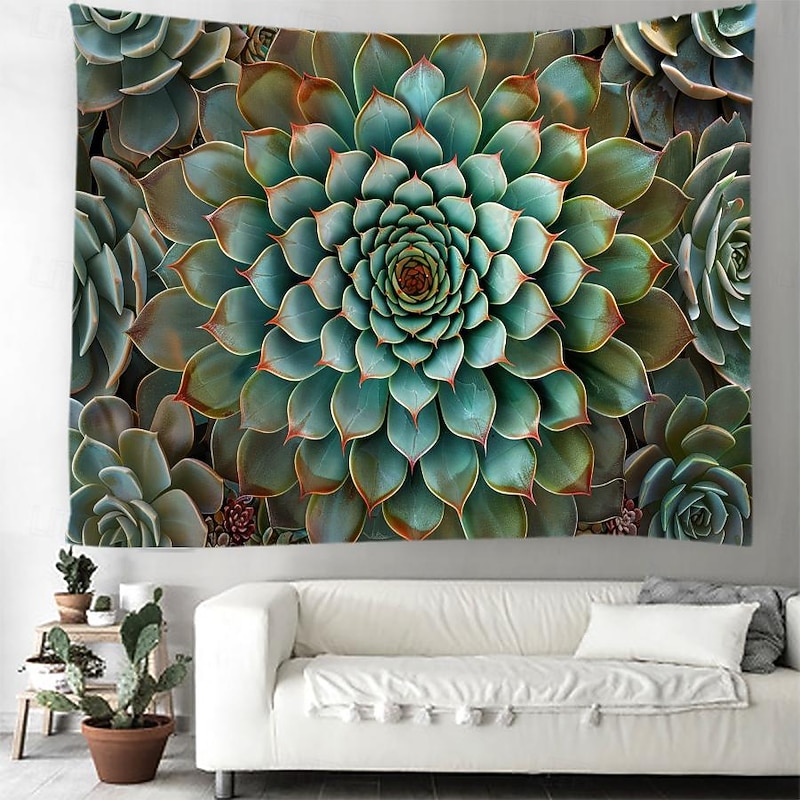 Mandala Bohemian Succulents Hanging Tapestry Wall Art Large Tapestry Mural Decor Photograph Backdrop Blanket Curtain Home Bedroom Living Room Decoration2