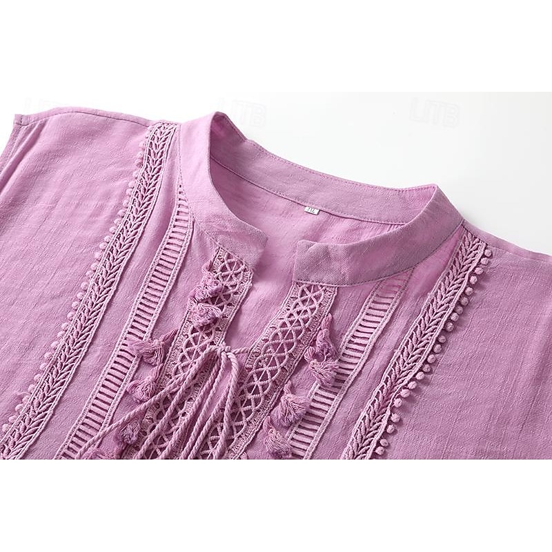 Women's Mini Dress Shift Dress Boho Dress Vacation Vintage Casual Outdoor Vacation Daily Loose Fit Pure Color 3/4 Length Sleeve V Neck White Pink Blue Purple Summer Spring3