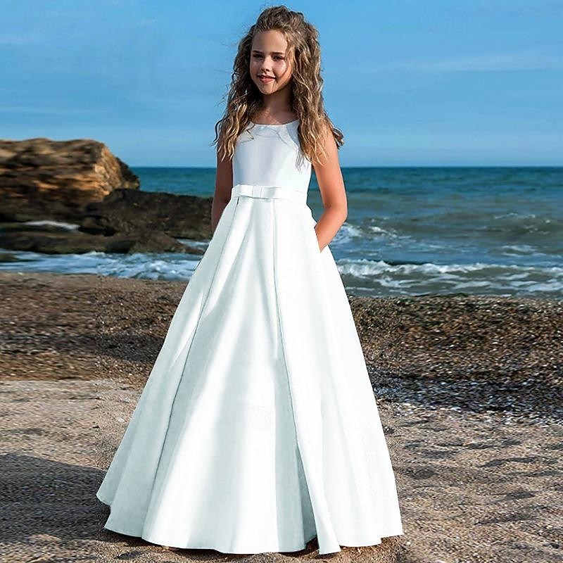 Kids Girls' Party Dress Solid Color Sleeveless Performance Mesh Princess Sweet Mesh Mid-Calf Sheath Dress Tulle Dress Summer Spring Fall 2-12 Years Black White Champagne4