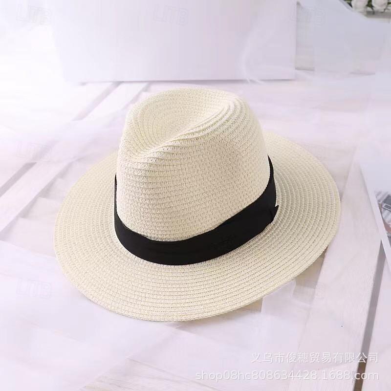 Women's Hat Straw Hat Sun Hat Portable Windproof Breathable Street Daily Weekend Splice Pure Color4