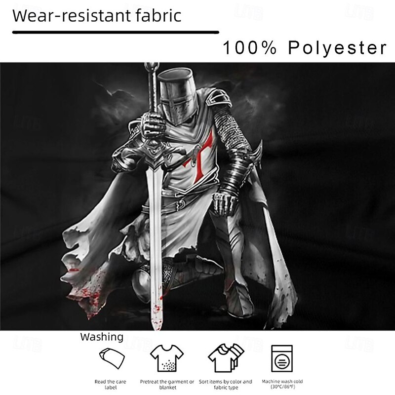 Men's Halloween Graphic Templar Cross Knights Templar T Shirt Henley Shirt Short Sleeve 3D Print Designer Retro Vintage Street Casual Daily Summer Spring Black Henley Henley T-Shirt3