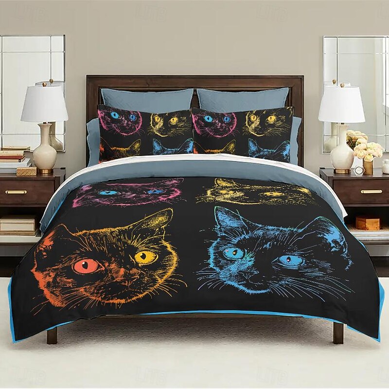 100% Cotton Colorful Cat Duvet Cover 3-Piece Set Plush Cloth for Summer Soft Skin Friendly Long Lasting Comfy Lightweight4
