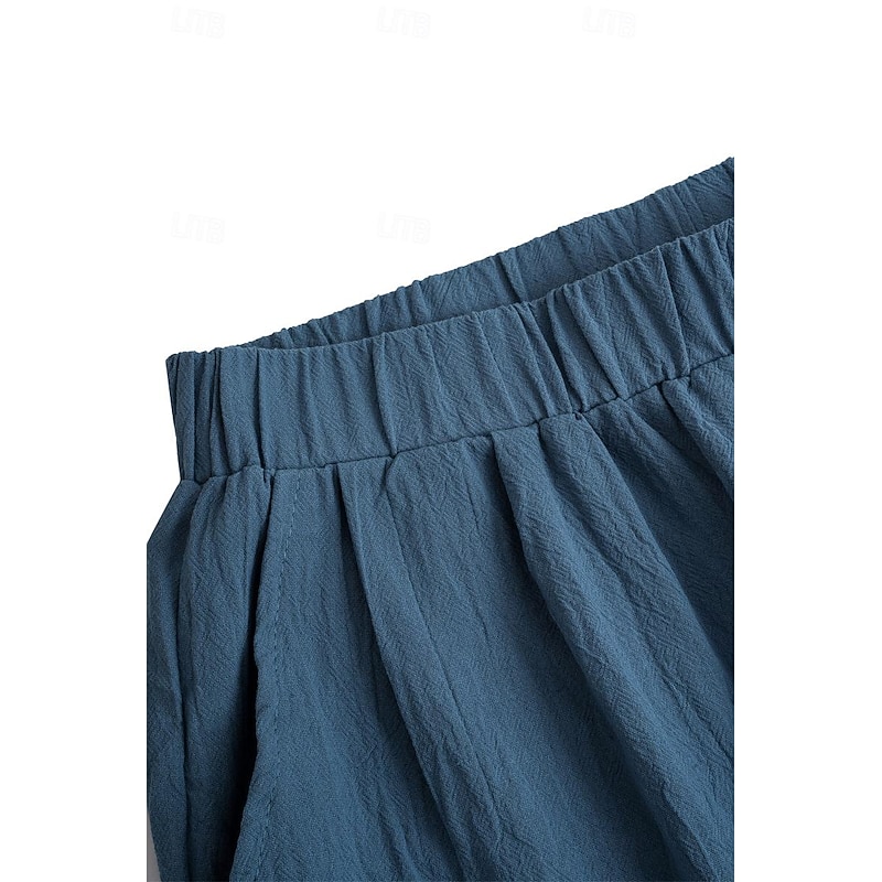 Men's Linen Pants Trousers Summer Pants Elastic Waist Straight Leg Solid Color Comfort Breathable Full Length Yoga Holiday Fashion Streetwear Blue Orange Inelastic4