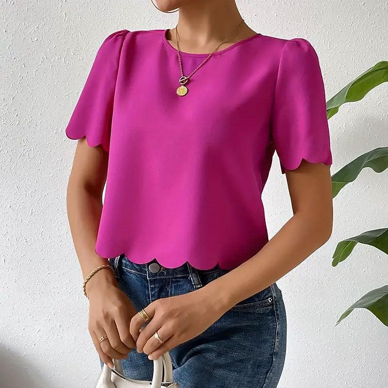 Shirt Blouse Women's Dusty Rose Blue Orange Plain Sexy Street Daily Fashion Round Neck Regular Fit S4