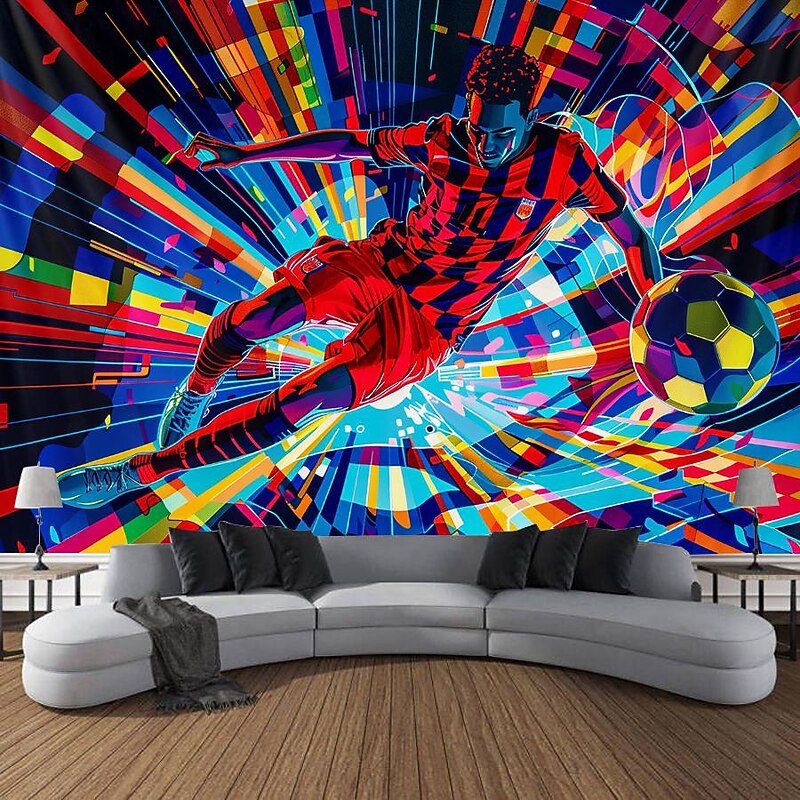 Blacklight Tapestry UV Reactive Glow in the Dark Glow Party Neon Athelets Football Psychedelic Trippy Misty Hanging Tapestry Wall Art Mural for Living Room Bedroom3