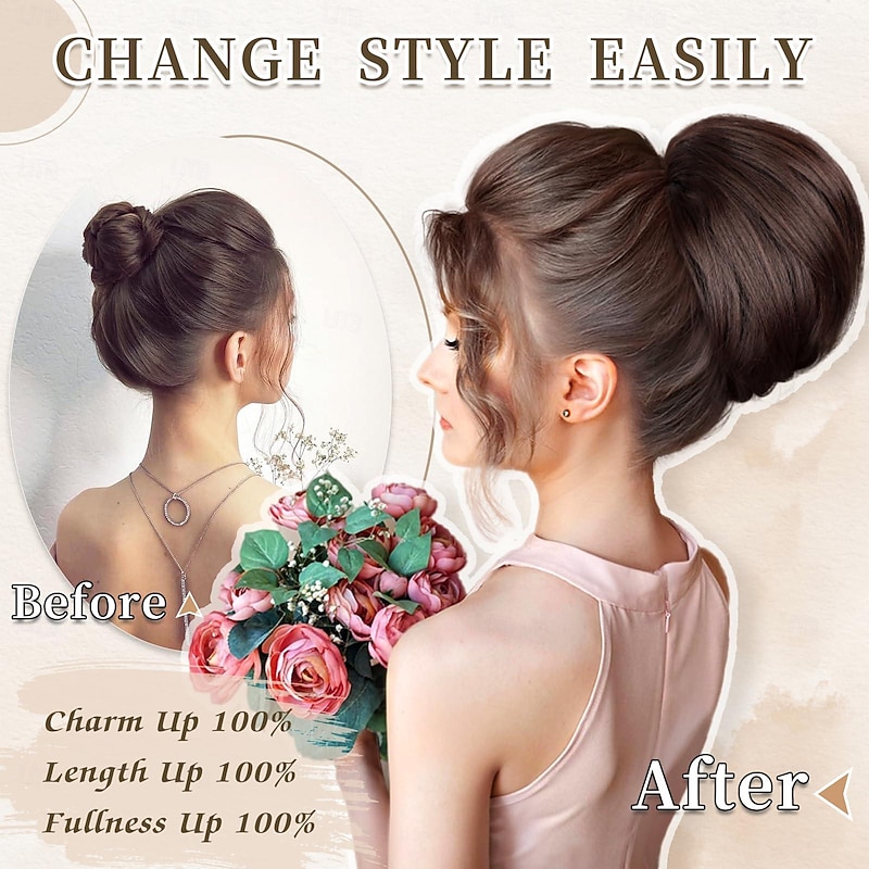Messy Hair Bun Short Ponytail Bun Drawstring Comb Clip Bun Extension for Women Synthetic Hair piece Chignon Updo Bun Hair for Daily Party2
