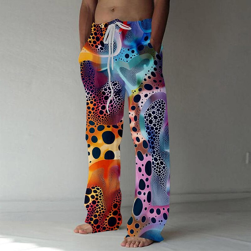 Men's Pants Trousers Graphic Outdoor Holiday Hawaiian Black Inelastic