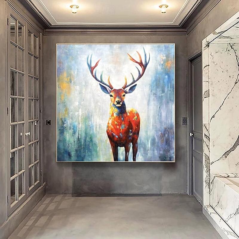 Handmade Abstract Deer Oil Painting on Canvas Textured Wall Art Animal Painting Textured Deer Painting Abstract Wall Art Textured Bird parrots oil painting for Wall Decor Gift3