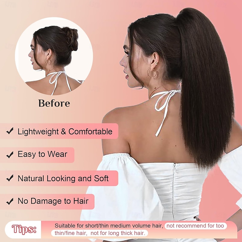 Ponytail Extension, 14" Short Claw Clip in Ponytail Straight for Short Hair Multi-Layered Fake Pony Tails Hair Extensions Heat-Resistant Hair Extensions Ponytail Brown with Caramel Highlights2