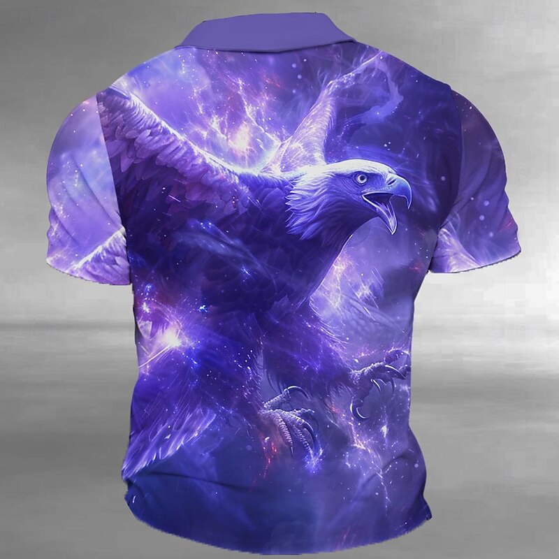 Men's Eagle Polo Shirts Golf Shirt Short Sleeve Polo Shirts Collared Shirts Funny Vacation Wear Party Outfits Buttons 3D Print Summer Blue Purple2