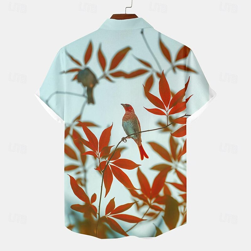 Men's Bird Maple Leaf Tropical Plants Summer Hawaiian Shirt Aloha Shirt Short Sleeves Shirt Turndown Hawaiian Resort Outdoor Vacation Street Green S M L2