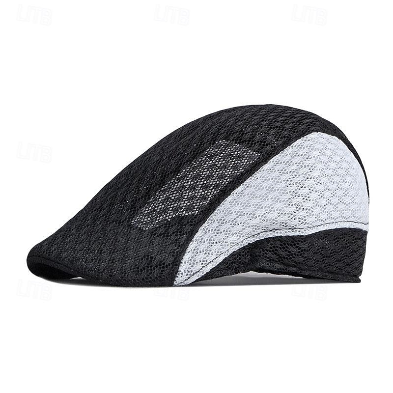 Men's Flat Cap Ascot Hat Newsboy Hat Black White Polyester Patchwork Fashion Casual Street Daily Color Block Adjustable Sunscreen Breathable